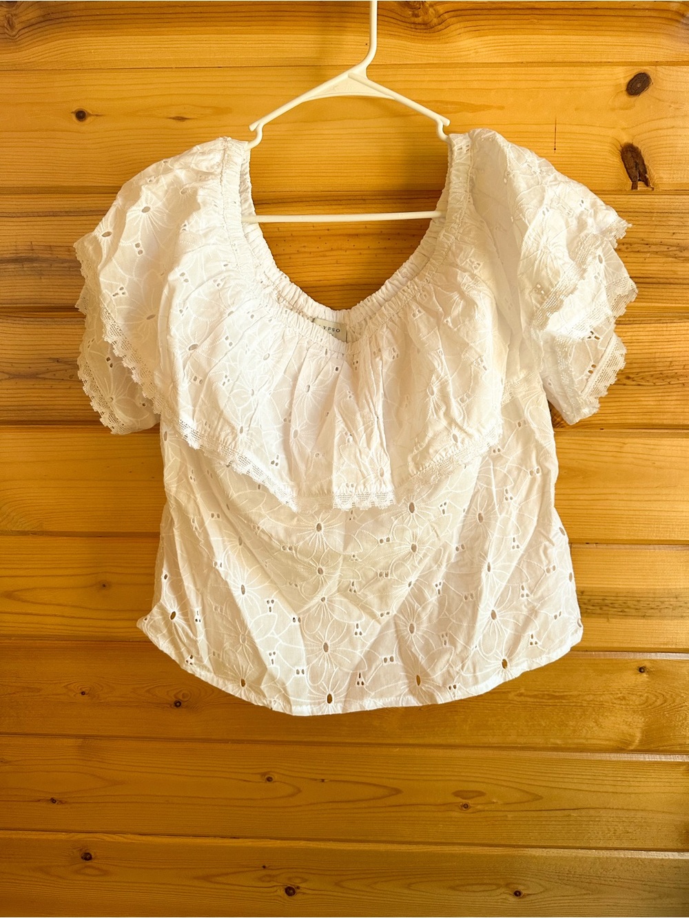 Calypso St. Barth White Eyelet Ruffle Peasant Top